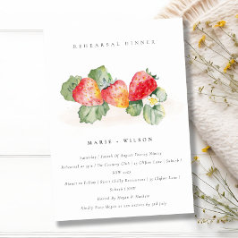 Cute Red Strawberry Leafy Foliage Rehearsal Dinner Kaart