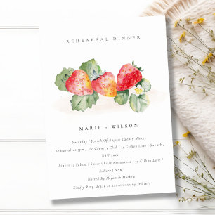 Cute Red Strawberry Leafy Foliage Rehearsal Dinner Kaart