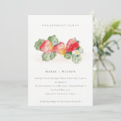 Cute Red Strawberry Leafy Foliage Verloving Kaart (Staand voorkant)