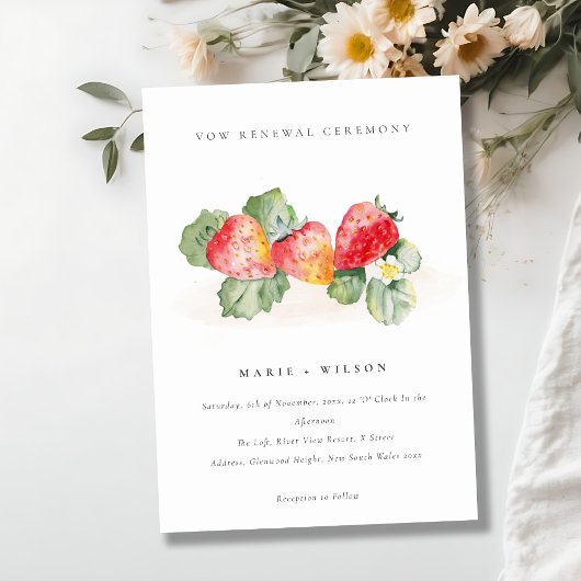 Cute Red Strawberry Leafy Foliage Vow Renewal Kaart