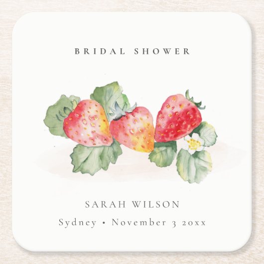 Cute Red Strawberry Leafy Foliage Vrijgezellenfees Kartonnen Onderzetters (Voorkant)