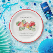 Cute Red Strawberry Leafy Foliage Vrijgezellenfees Papieren Bordje (Feest)