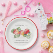 Cute Red Strawberry Leafy Foliage Vrijgezellenfees Papieren Bordje (Feest)