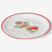 Cute Red Strawberry Leafy Foliage Vrijgezellenfees Papieren Bordje (Gekanteld)