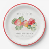 Cute Red Strawberry Leafy Foliage Vrijgezellenfees Papieren Bordje (Voorkant)