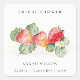 Cute Red Strawberry Leafy Foliage Vrijgezellenfees Vierkante Sticker