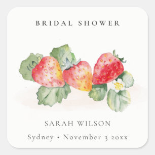 Cute Red Strawberry Leafy Foliage Vrijgezellenfees Vierkante Sticker