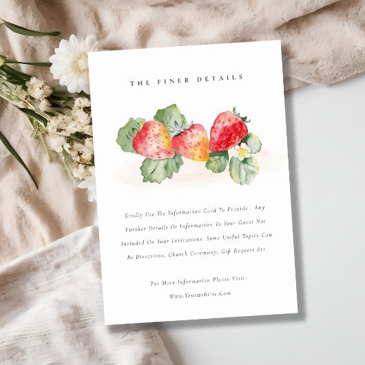 Cute Red Strawberry Leafy Foliage Weddenschap Deta Informatiekaartje