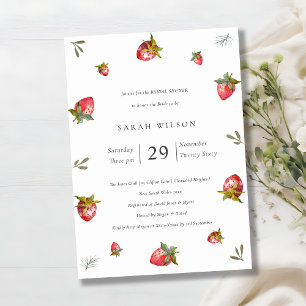 Cute Red Strawberry Leafy Vrijgezellenfeest Invite Bedankkaart