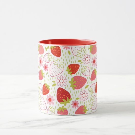 Cute Red Strawberry Pattern Mok (Midden)