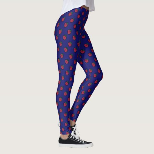Cute Red Strawberry Polka Dot on Dark Blue Leggings (Rechts)