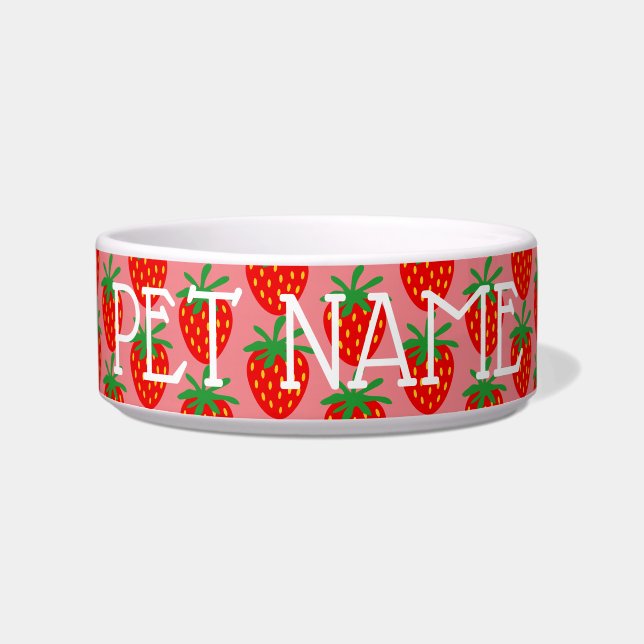 Cute red strawberry print custom pet bowl for dog voerbakje (Voorkant)