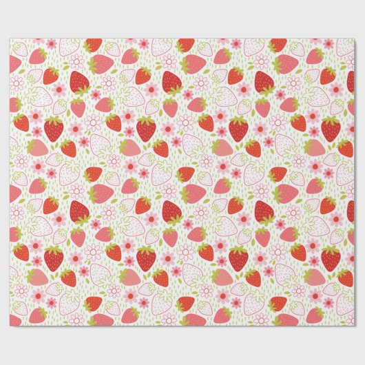 Cute Red Strawberry Wrapping Paper Cadeaupapier (Vlak)