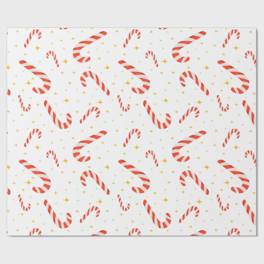 Cute Red Striped Candy Cane Gold Star Cadeaupapier (Vlak)