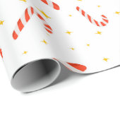 Cute Red Striped Candy Cane Gold Star Cadeaupapier (Rol Hoek)