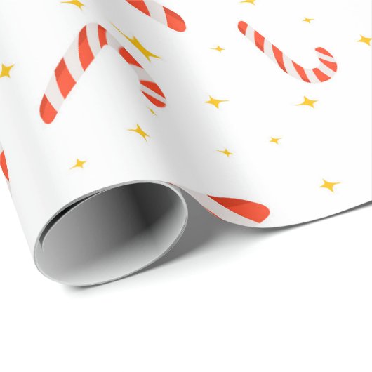 Cute Red Striped Candy Cane Gold Star Cadeaupapier (Rol Hoek)