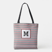 Cute Red Stripes - Aangepast zwart Initiaal met éé Tote Bag (Achterkant)