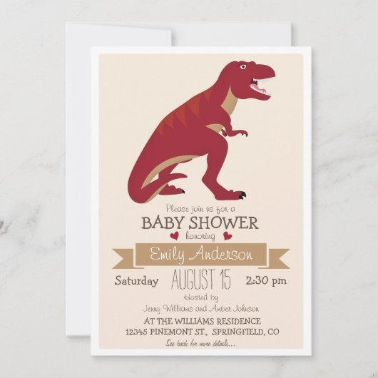 Cute Red T-Rex Dinosaur Baby shower of Sprinkle Kaart (Voorkant)