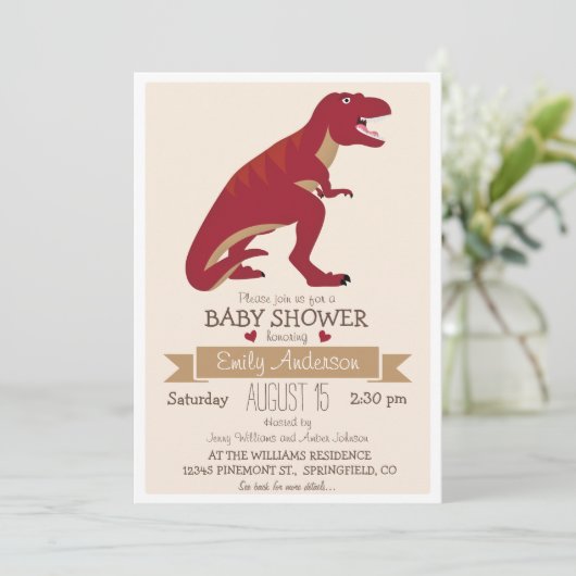 Cute Red T-Rex Dinosaur Baby shower of Sprinkle Kaart (Staand voorkant)