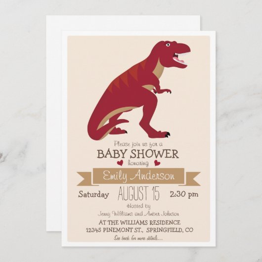 Cute Red T-Rex Dinosaur Baby shower of Sprinkle Kaart (Voorkant / Achterkant)