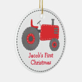 Cute Red Tractor Baby's eerste Kerstmis Keramisch Ornament (Rechts)