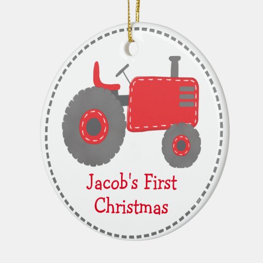 Cute Red Tractor Baby's eerste Kerstmis Keramisch Ornament (Links)