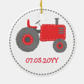 Cute Red Tractor Baby's eerste Kerstmis Keramisch Ornament (Achterkant)