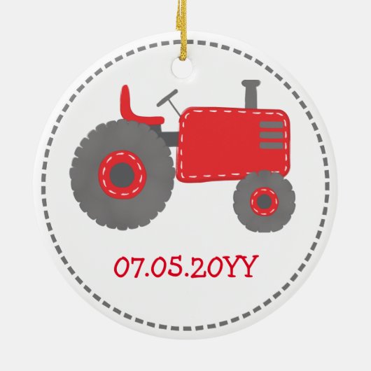 Cute Red Tractor Baby's eerste Kerstmis Keramisch Ornament (Achterkant)