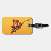 Cute Red Tree Kikker op een vertakking op geel Bagagelabel (Voorkant horizontaal)