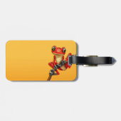 Cute Red Tree Kikker op een vertakking op geel Bagagelabel (Achterkant horizontaal)