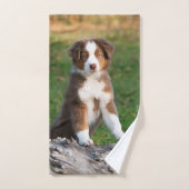 Cute Red Tri Australian Shepherd Dog Puppy Photo, Bad Handdoek (Handdoek)