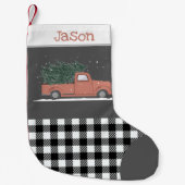 Cute red truck buffalo plaid black white monogram kleine kerstsok (Voorkant)