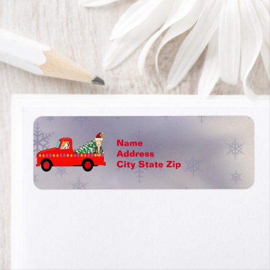 Cute Red Truck Cats Kerstmis Etiket (Insitu)