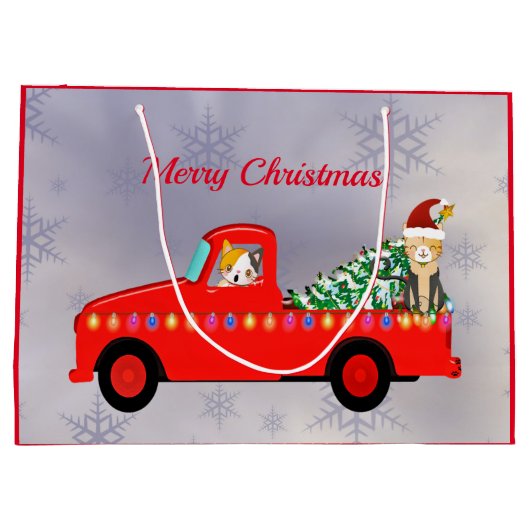 Cute Red Truck Cats Kerstmis Groot Cadeauzakje (Achterkant)