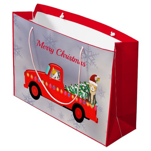 Cute Red Truck Cats Kerstmis Groot Cadeauzakje (Achterkant Gekanteld)