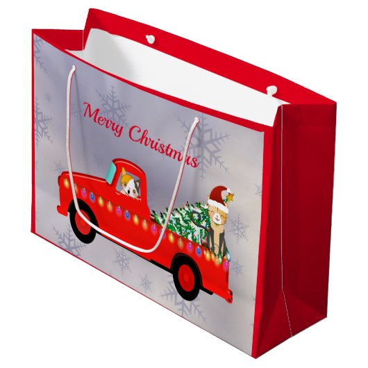 Cute Red Truck Cats Kerstmis Groot Cadeauzakje (Voorkant Gekanteld)