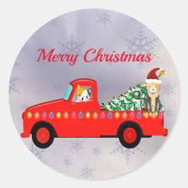 Cute Red Truck Cats Kerstmis Ronde Sticker
