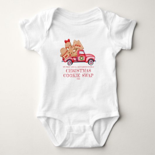 Cute Red Truck Kerstkoekje Swap Romper (Voorkant)