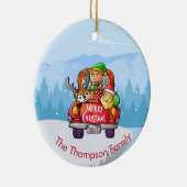 Cute Red Truck Kerstwinter Santa Elf Reindeer Keramisch Ornament (Rechts)