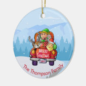 Cute Red Truck Kerstwinter Santa Elf Reindeer Keramisch Ornament (Links)