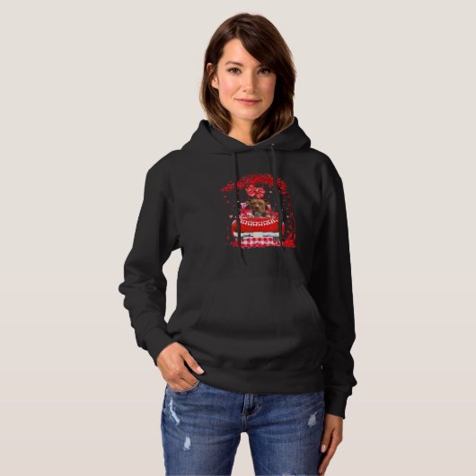 Cute Red Truck Pitbull Terrier Valentines Day Cost Hoodie (Voorkant volledig)