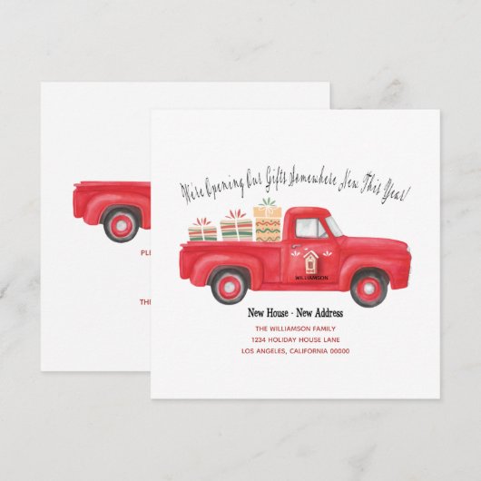 Cute Red Truck We hebben vakantieadres verplaatst Aankondiging (Voorkant / Achterkant)