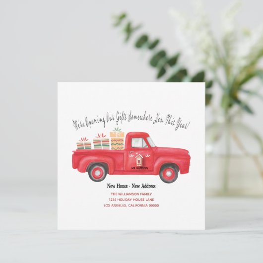Cute Red Truck We hebben vakantieadres verplaatst Aankondiging (Staand voorkant)