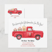 Cute Red Truck We hebben vakantieadres verplaatst Aankondigingskaart (Voorkant / Achterkant)