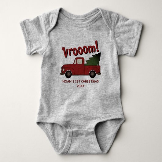 Cute red truck with a Christmas tree custom Romper (Voorkant)