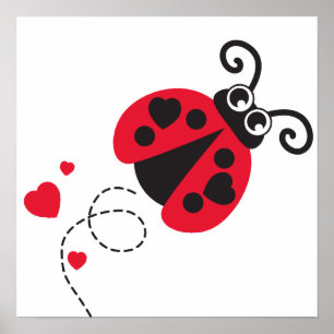 Cute red vliegende ladybug kinder nursery poster