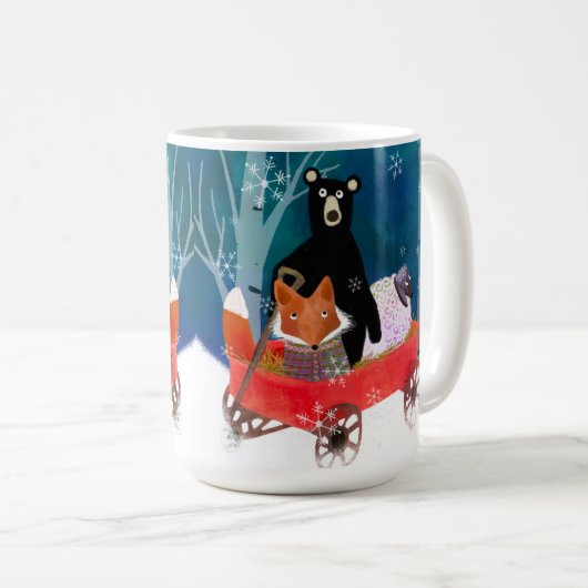 Cute Red Wagon with Bear, Fox, and Sheep Mug Koffiemok (Voorkant rechts)
