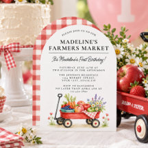 Cute Red Watercolor Farmers Market First Birthday