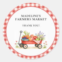 Cute Red Watercolor Farmers Market First Birthday