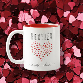 Cute Red Waterverf Hearts Besties Names Tweekleurige Koffiemok
